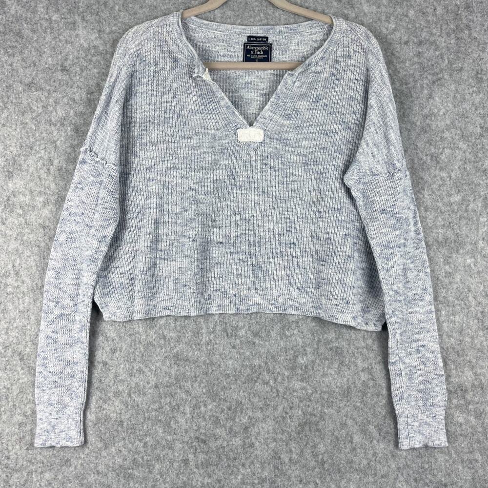 Abercrombie Fitch Sweater Womens Small Blue Cropped Long‎ Sleeve Knit Cotton Y2K